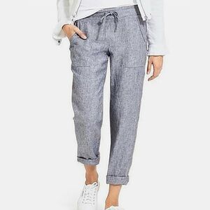 Athleta Linen Ankle Pant Gray Women's Size 4 Drawstring Cropped Casual Comfort‎
